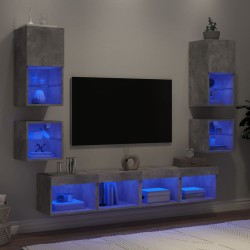 vidaXL Muebles TV pared con LED 8 pzas madera ingeniería gris hormigón