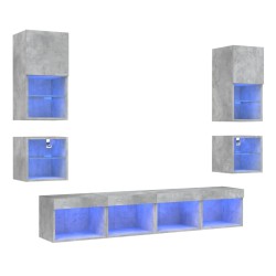 vidaXL Muebles TV pared con LED 8 pzas madera ingeniería gris hormigón