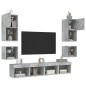 vidaXL Muebles TV pared con LED 8 pzas madera ingeniería gris hormigón