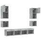 vidaXL Muebles TV pared con LED 8 pzas madera ingeniería gris hormigón