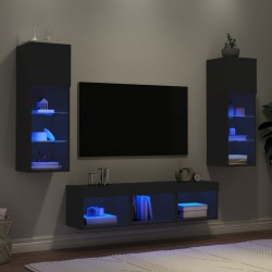 vidaXL Muebles de TV de pared con LED 5 pzas madera ingeniería negro