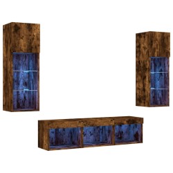 vidaXL Muebles TV pared con LED 5 pzas madera ingeniería roble ahumado
