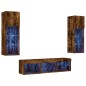 vidaXL Muebles TV pared con LED 5 pzas madera ingeniería roble ahumado