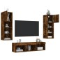 vidaXL Muebles TV pared con LED 5 pzas madera ingeniería roble ahumado