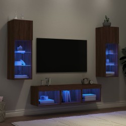 vidaXL Muebles TV pared con LED 5 pzas madera ingeniería marrón roble