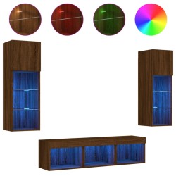 vidaXL Muebles TV pared con LED 5 pzas madera ingeniería marrón roble
