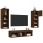 vidaXL Muebles TV pared con LED 5 pzas madera ingeniería marrón roble