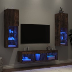 vidaXL Muebles TV pared con LED 5 pzas madera ingeniería roble ahumado