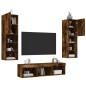 vidaXL Muebles TV pared con LED 5 pzas madera ingeniería roble ahumado vidaXL Muebles TV pared con LED 5 pzas madera ingeniería roble ahumado