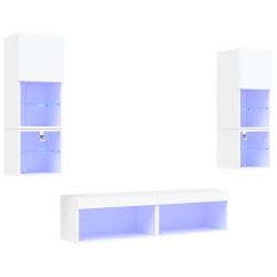 vidaXL Muebles de TV de pared con LED 6 pzas madera ingeniería blanco