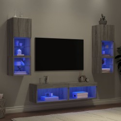 vidaXL Muebles TV pared con LED 6 pzas madera ingeniería gris Sonoma