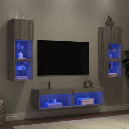 vidaXL Muebles TV pared con LED 6 pzas madera ingeniería gris Sonoma