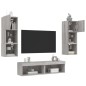 vidaXL Muebles TV pared con LED 6 pzas madera ingeniería gris Sonoma vidaXL Muebles TV pared con LED 6 pzas madera ingeniería gris Sonoma