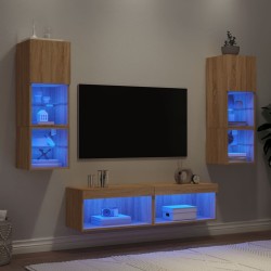 vidaXL Muebles TV pared con LED 6 pzas madera ingeniería roble Sonoma