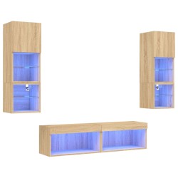 vidaXL Muebles TV pared con LED 6 pzas madera ingeniería roble Sonoma