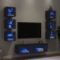 vidaXL Muebles de TV de pared con LED 8 pzas madera ingeniería negro