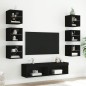 vidaXL Muebles de TV de pared con LED 8 pzas madera ingeniería negro