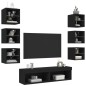 vidaXL Muebles de TV de pared con LED 8 pzas madera ingeniería negro