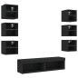 vidaXL Muebles de TV de pared con LED 8 pzas madera ingeniería negro