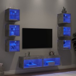 vidaXL Muebles TV pared con LED 8 pzas madera ingeniería gris hormigón