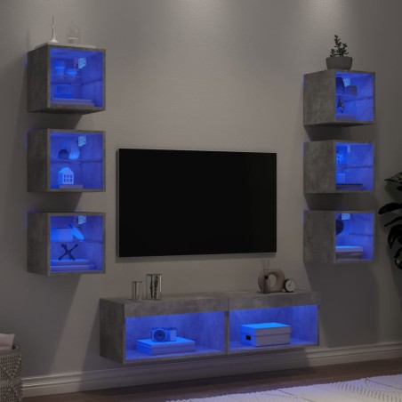 vidaXL Muebles TV pared con LED 8 pzas madera ingeniería gris hormigón