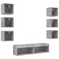 vidaXL Muebles TV pared con LED 8 pzas madera ingeniería gris hormigón