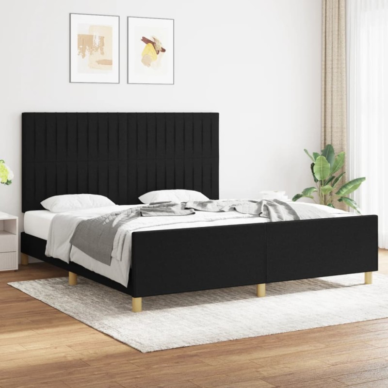 vidaXL Estructura de cama con cabecero de tela negro 180x200 cm vidaXL Estructura de cama con cabecero de tela negro 180x200 cm