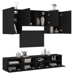 vidaXL Muebles de TV de pared 5 piezas madera de ingeniería negro