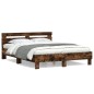 vidaXL Cama con cabecero madera de ingeniería roble ahumado 140x190 cm vidaXL Cama con cabecero madera de ingeniería roble ahumado 140x190 cm