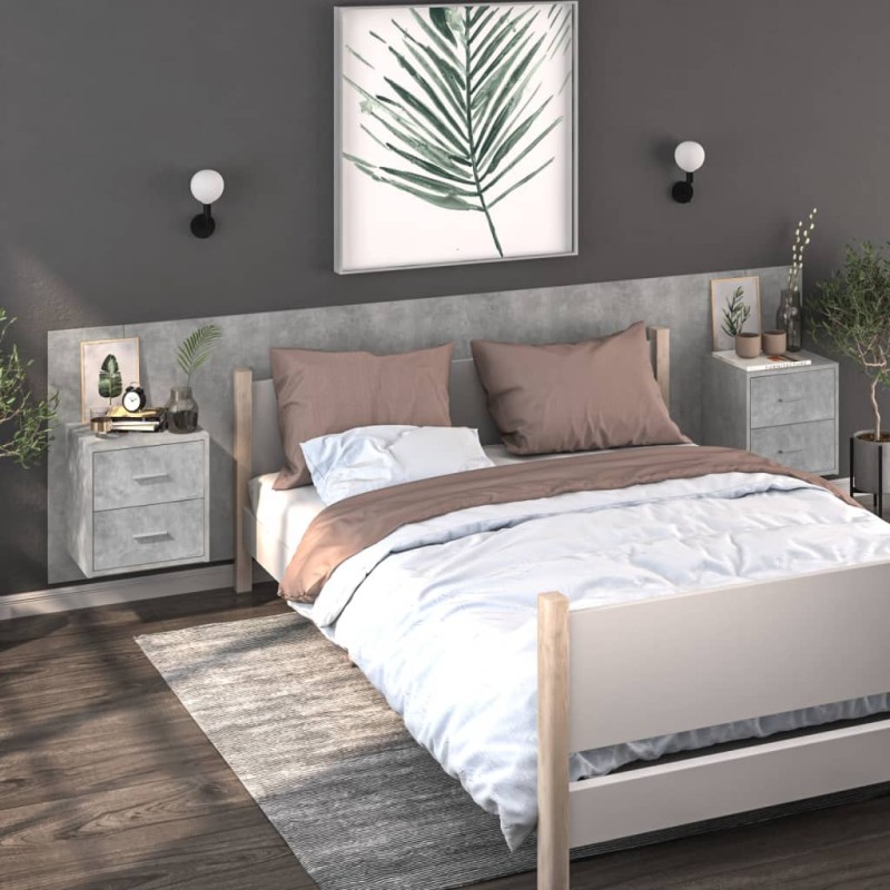 vidaXL Mesitas de noche de pared 2 unidades color gris hormigón vidaXL Mesitas de noche de pared 2 unidades color gris hormigón