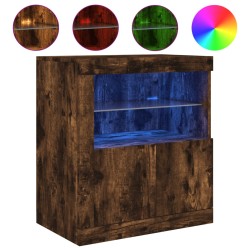 vidaXL Aparador con luces LED roble ahumado 60,5x37x67 cm