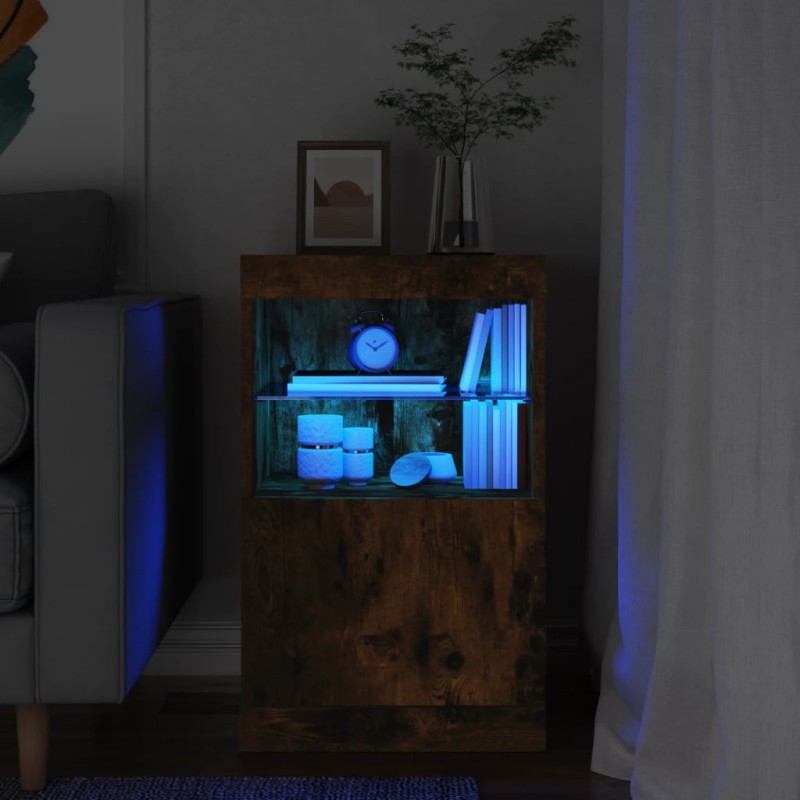 vidaXL Aparador con luces LED roble ahumado 41x37x67 cm vidaXL Aparador con luces LED roble ahumado 41x37x67 cm