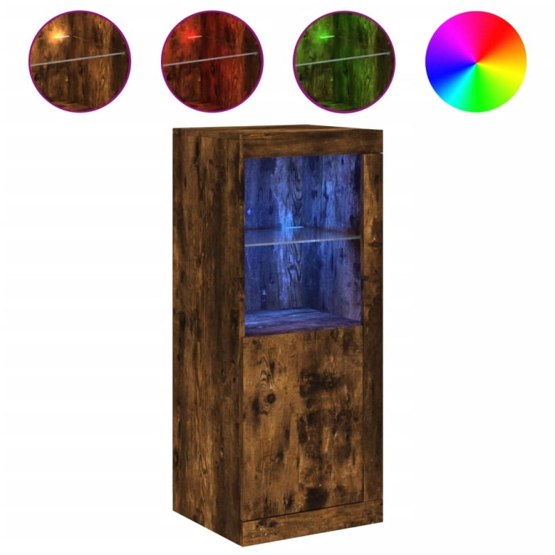 vidaXL Aparador con luces LED roble ahumado 41x37x100 cm vidaXL Aparador con luces LED roble ahumado 41x37x100 cm