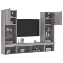 vidaXL Muebles TV pared con LED 5 pzas madera ingeniería gris Sonoma