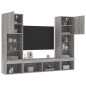 vidaXL Muebles TV pared con LED 5 pzas madera ingeniería gris Sonoma