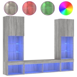 vidaXL Muebles TV pared con LED 5 pzas madera ingeniería gris Sonoma