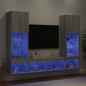 vidaXL Muebles TV pared con LED 5 pzas madera ingeniería gris Sonoma