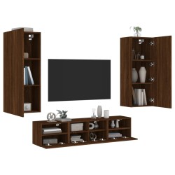 vidaXL Muebles de TV de pared 5 pzas madera de ingeniería marrón roble
