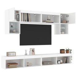 vidaXL Muebles de TV de pared con LED 6 pzas madera ingeniería blanco