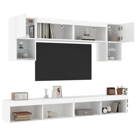 vidaXL Muebles de TV de pared con LED 6 pzas madera ingeniería blanco