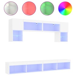 vidaXL Muebles de TV de pared con LED 6 pzas madera ingeniería blanco