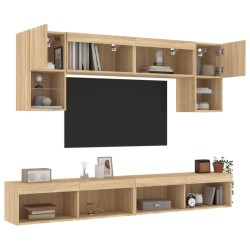 vidaXL Muebles TV pared con LED 6 pzas madera ingeniería roble Sonoma