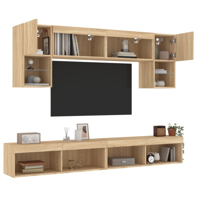 vidaXL Muebles TV pared con LED 6 pzas madera ingeniería roble Sonoma