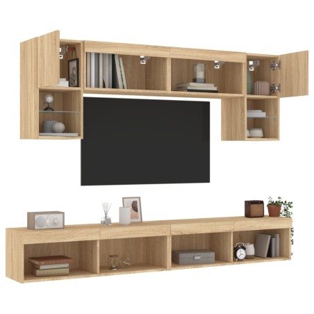 vidaXL Muebles TV pared con LED 6 pzas madera ingeniería roble Sonoma