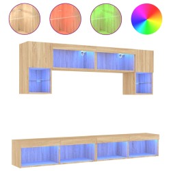 vidaXL Muebles TV pared con LED 6 pzas madera ingeniería roble Sonoma