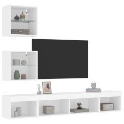 vidaXL Muebles de TV de pared con LED 5 pzas madera ingeniería blanco
