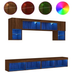 vidaXL Muebles TV pared con LED 6 pzas madera ingeniería marrón roble