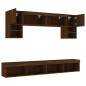 vidaXL Muebles TV pared con LED 6 pzas madera ingeniería marrón roble
