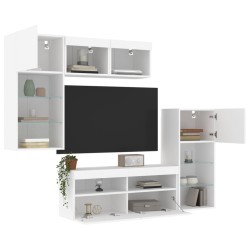 vidaXL Muebles de TV de pared con LED 5 pzas madera ingeniería blanco