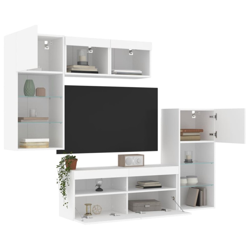 vidaXL Muebles de TV de pared con LED 5 pzas madera ingeniería blanco